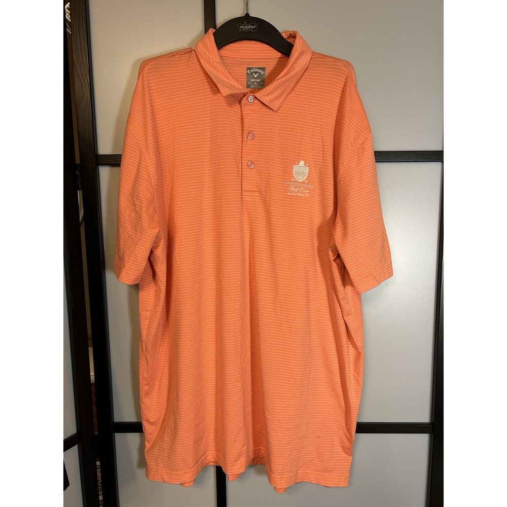 Callaway Golf Polo Opti Dri Short Sleeve Orange White Stripes Men's‎ XL